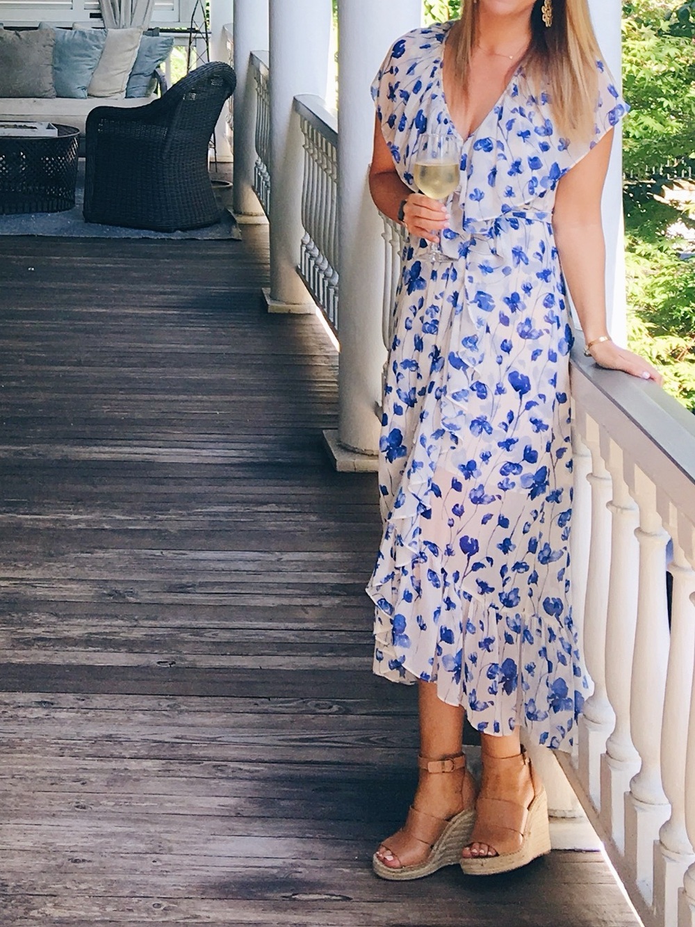 Misa Los Angeles Cream Maxi Dress with Blue Floral Print